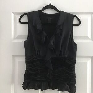 WD.NY 100% silk black sleeveless top with ruffle v-neckline size 6